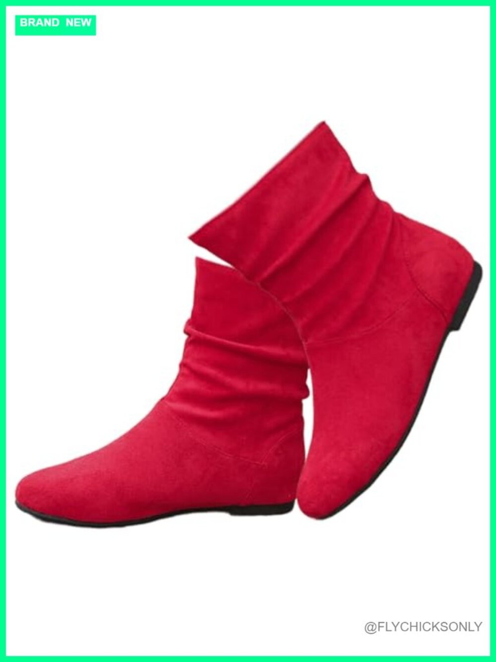 Faux Suede Flat Ankle Boots Slouch Pull-On Round Toe Fall Booties